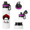 Metallic water bottle with safety lid, 850ml aluminum