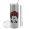 Tumbler stainless steel Silver 600ml, with metal straw & cleaning brush
