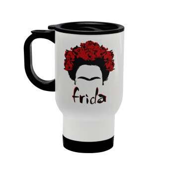 Frida, Κούπα ταξιδιού ανοξείδωτη με καπάκι, διπλού τοιχώματος (θερμό) λευκή 450ml