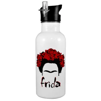 Frida, Παγούρι νερού Λευκό με καλαμάκι, ανοξείδωτο ατσάλι 600ml