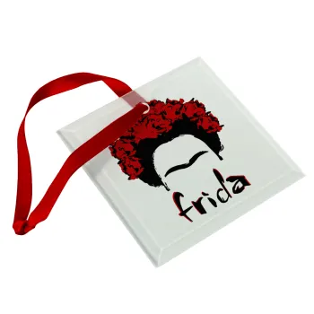 Frida, Christmas ornament, glass square ornament 9x9cm