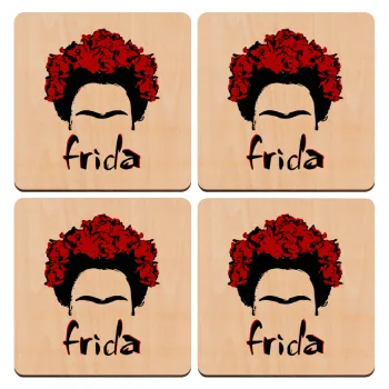 Frida, ΣΕΤ x4 Σουβέρ ξύλινα τετράγωνα plywood (9cm)