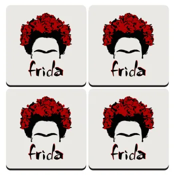 Frida, ΣΕΤ 4 Σουβέρ ξύλινα τετράγωνα (9cm)