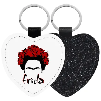 Frida, Μπρελόκ PU δερμάτινο glitter καρδιά ΜΑΥΡΟ
