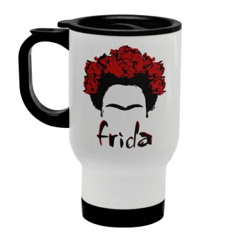 Frida, Κούπα ταξιδιού ανοξείδωτη με καπάκι, διπλού τοιχώματος (θερμό) λευκή 450ml