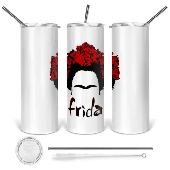 Frida, Tumbler ποτήρι θερμό από ανοξείδωτο ατσάλι 600ml, με μεταλλικό καλαμάκι & βούρτσα καθαρισμού