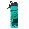 Metallic water bottle with safety lid, 850ml aluminum