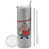 Tumbler stainless steel Silver 600ml, with metal straw & cleaning brush