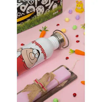 Χαζομπαμπάς, Πασχαλινή Λαμπάδα με παγούρι μεταλλικό (620ml, stainless steel) & κερί αρωματικό πλακέ (30cm) (ΡΟΖ)