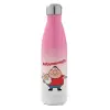Metal mug thermos Pink/White (Stainless steel), double wall, 500ml