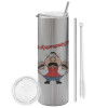 Tumbler stainless steel Silver 600ml, with metal straw & cleaning brush