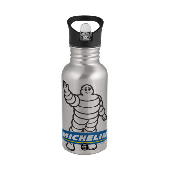 Michelin, Water bottle Silver with straw, stainless steel 500ml