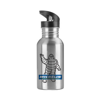 Michelin, Water bottle Silver with straw, stainless steel 600ml