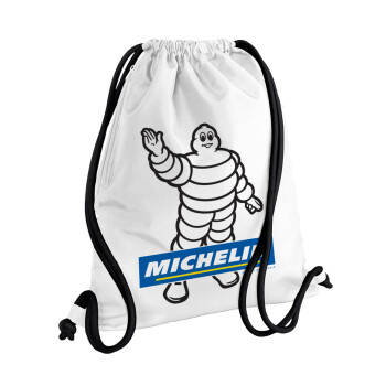 Michelin, Τσάντα πλάτης πουγκί GYMBAG λευκή, με τσέπη (40x48cm) & χονδρά κορδόνια