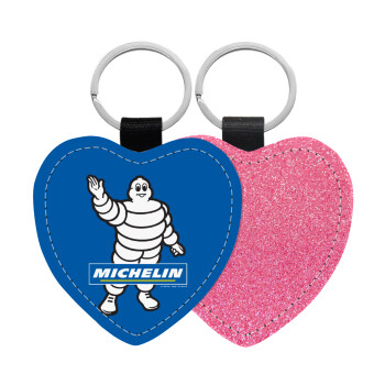 Michelin, Μπρελόκ PU δερμάτινο glitter καρδιά ΡΟΖ