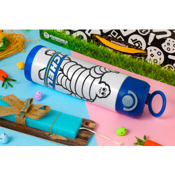 Michelin, Easter candle, Childrens hot water bottle, stainless steel, with safety straw, BLUE (500ml)