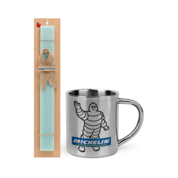 Michelin, Easter Set, metallic thermal cup (300ml) & aromatic flat Easter candle (30cm) (TURQUOISE)