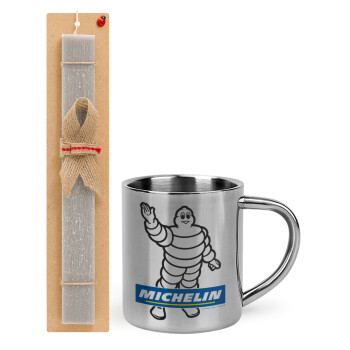 Michelin, Easter Set, metallic thermal cup (300ml) & Easter aromatic flat candle (30cm) (GRAY)