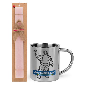 Michelin, Easter Set, metallic thermal cup (300ml) & aromatic flat Easter candle (30cm) (PINK)