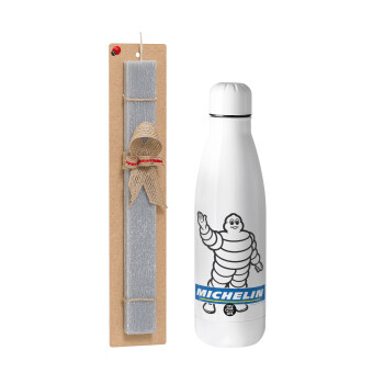 Michelin, Easter Set, metallic stainless thermos bottle (500ml) & scented flat Easter candle (30cm) (GRAY)