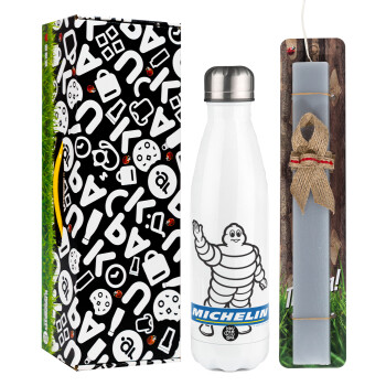 Michelin, Easter candle, metallic white thermos bottle (500ml) & aromatic flat candle (30cm) (GRAY)