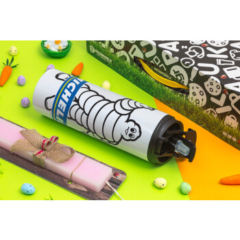 Michelin, Easter candle,Travel Tumbler 2 Lids, with metal straw & cleaning brush & aromatic flat candle (30cm) (PINK)