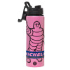 Metallic water bottle with safety lid, 850ml aluminum