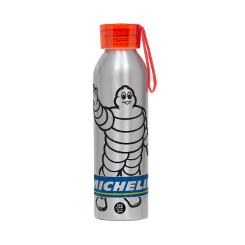 Michelin, Αλουμινένιο Αθλητικό Μπουκάλι 650ml – Ασημί με Κόκκινο Καπάκι και Λουράκι Σιλικόνης