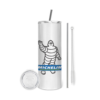 Michelin, Eco friendly ποτήρι θερμό (tumbler) από ανοξείδωτο ατσάλι 600ml, με μεταλλικό καλαμάκι & βούρτσα καθαρισμού