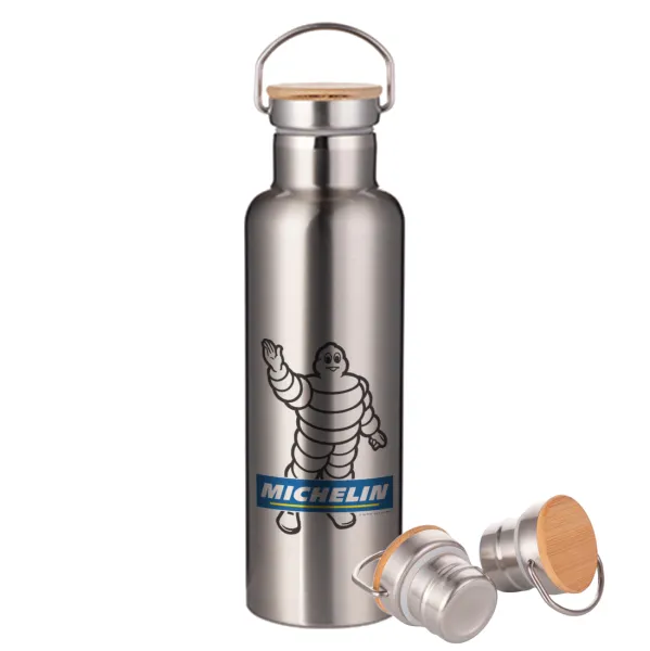 Michelin — Stainless steel Silver with wooden lid (bamboo), double wall, 750ml