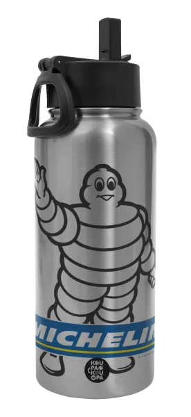 Michelin — Metal mug thermo Silver with Straw and Spout Lid (Stainless steel), double wall, 950ml