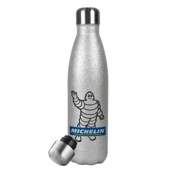 Michelin, Metallic Glitter Silver Thermos Flask (Stainless steel), double-walled, 500ml