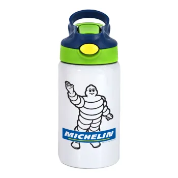 Michelin, Children's hot water bottle, stainless steel, with safety straw, green, blue (350ml)