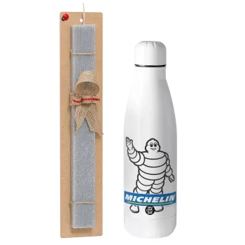 Michelin, Easter Set, metallic stainless thermos bottle (500ml) & scented flat Easter candle (30cm) (GRAY)