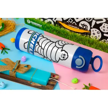 Michelin, Easter candle, Childrens hot water bottle, stainless steel, with safety straw, BLUE (500ml)
