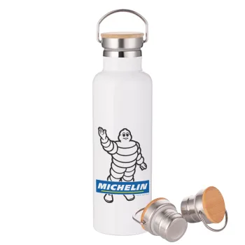 Michelin, Stainless steel White with wooden lid (bamboo), double wall, 750ml