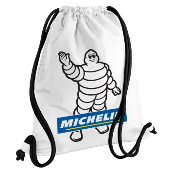 Michelin, Backpack pouch GYMBAG white, with pocket (40x48cm) & thick cords