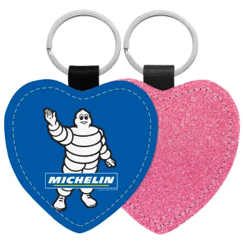 Michelin, Μπρελόκ PU δερμάτινο glitter καρδιά ΡΟΖ