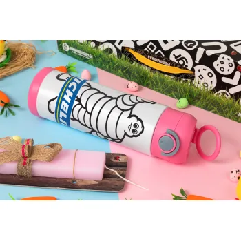Michelin, Easter candle, Childrens hot water bottle, stainless steel, with safety straw, PINK (500ml)