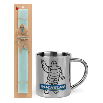 Michelin, Easter Set, metallic thermal cup (300ml) & aromatic flat Easter candle (30cm) (TURQUOISE)