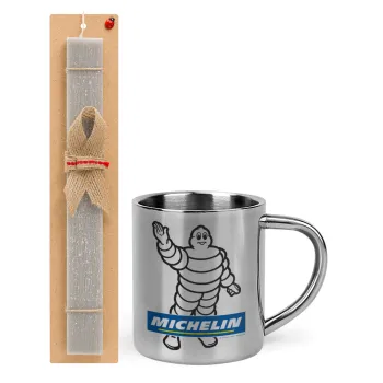 Michelin, Easter Set, metallic thermal cup (300ml) & Easter aromatic flat candle (30cm) (GRAY)
