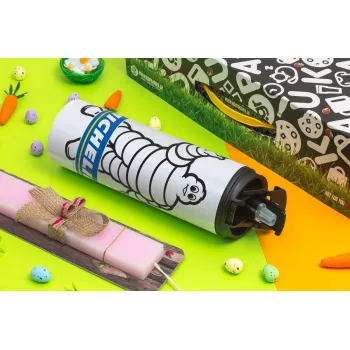 Michelin, Easter candle,Travel Tumbler 2 Lids, with metal straw & cleaning brush & aromatic flat candle (30cm) (PINK)