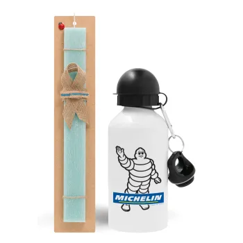 Michelin, Easter Set, metallic aluminum water bottle (500ml) & scented flat candle (30cm) (TURQUOISE)