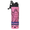 Metallic water bottle with safety lid, 850ml aluminum