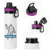 Metallic water bottle with safety lid, 850ml aluminum
