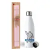 Easter Set, metallic stainless steel water bottle (750ml) & scented flat Easter candle (30cm) (PINK)