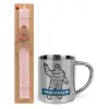 Easter Set, metallic thermal cup (300ml) & aromatic flat Easter candle (30cm) (PINK)