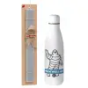 Easter Set, metallic stainless thermos bottle (500ml) & scented flat Easter candle (30cm) (GRAY)