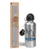 Easter Set, metallic silver aluminum water bottle (500ml) & aromatic flat Easter candle (30cm) (GRAY)
