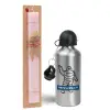 Easter Set, metallic Silver aluminum water bottle (500ml) & scented flat Easter candle (30cm) (PINK)